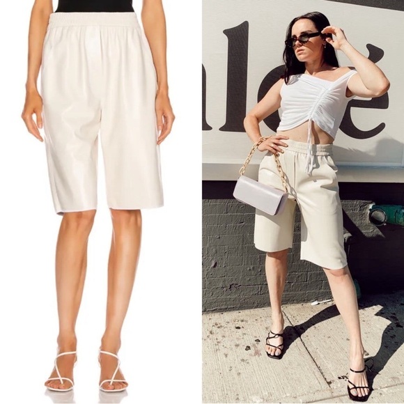 NANUSHKA Ivory Faux Leather High Rise Elastic Waist Knee Length Bermuda Short XS - Picture 8 of 16